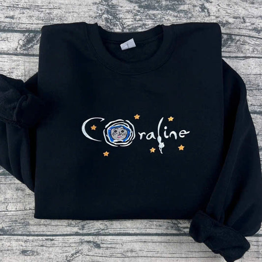 Cozy Coraline hoodie inspired by the spooky animated movie
