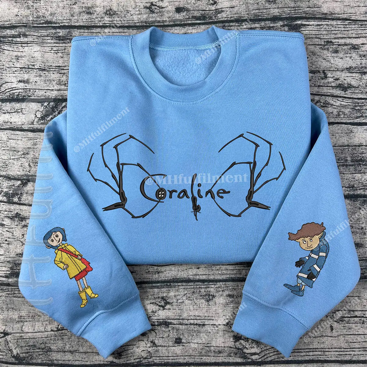 Halloween Coraline and Wybie Embroidered Sweatshirt – Scary Doll Hoodie, Horror Cartoon Character Hoodie for Spooky Season