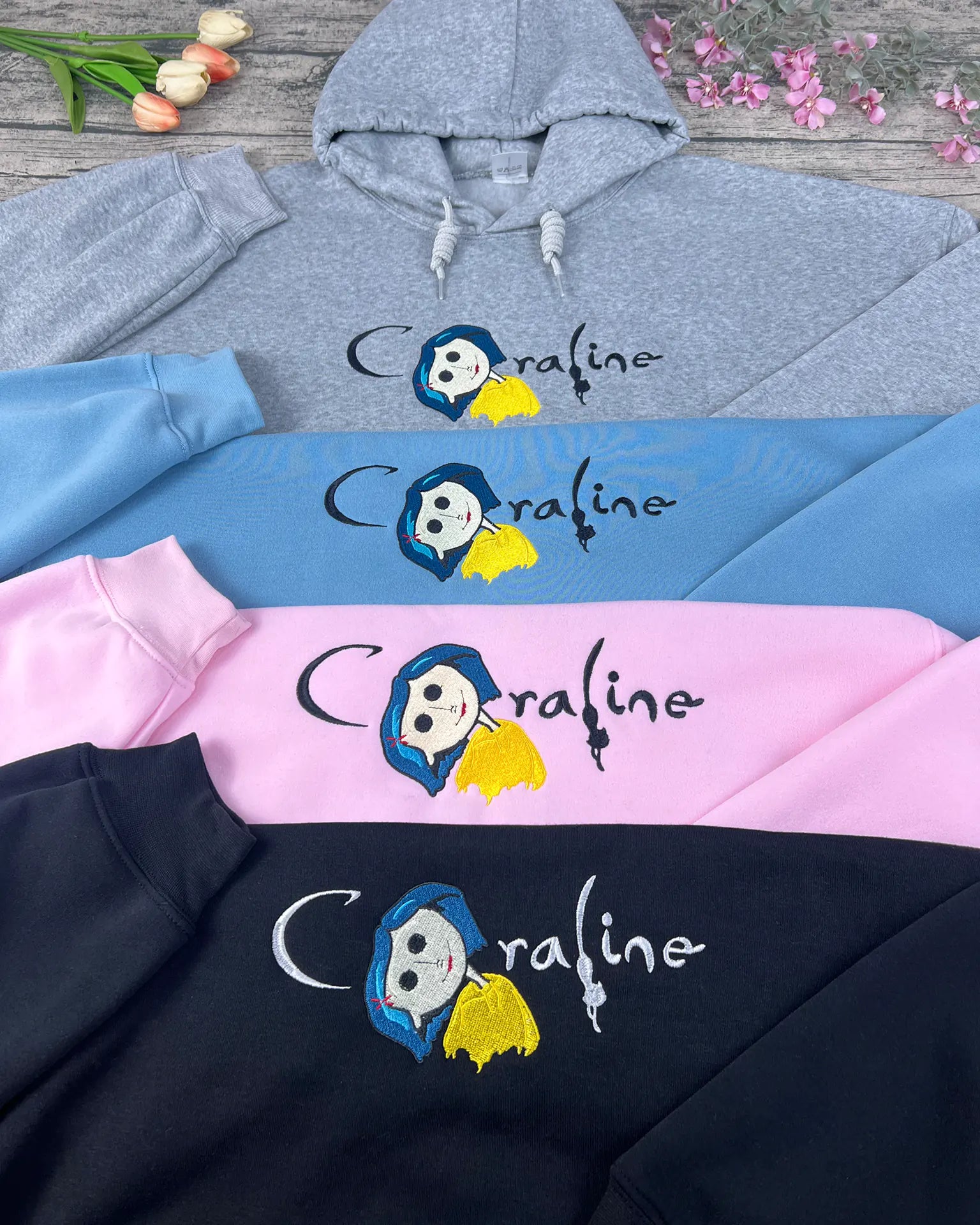 Coraline and Wybie embroidered sweatshirt for couples – perfect Halloween or anniversary gift