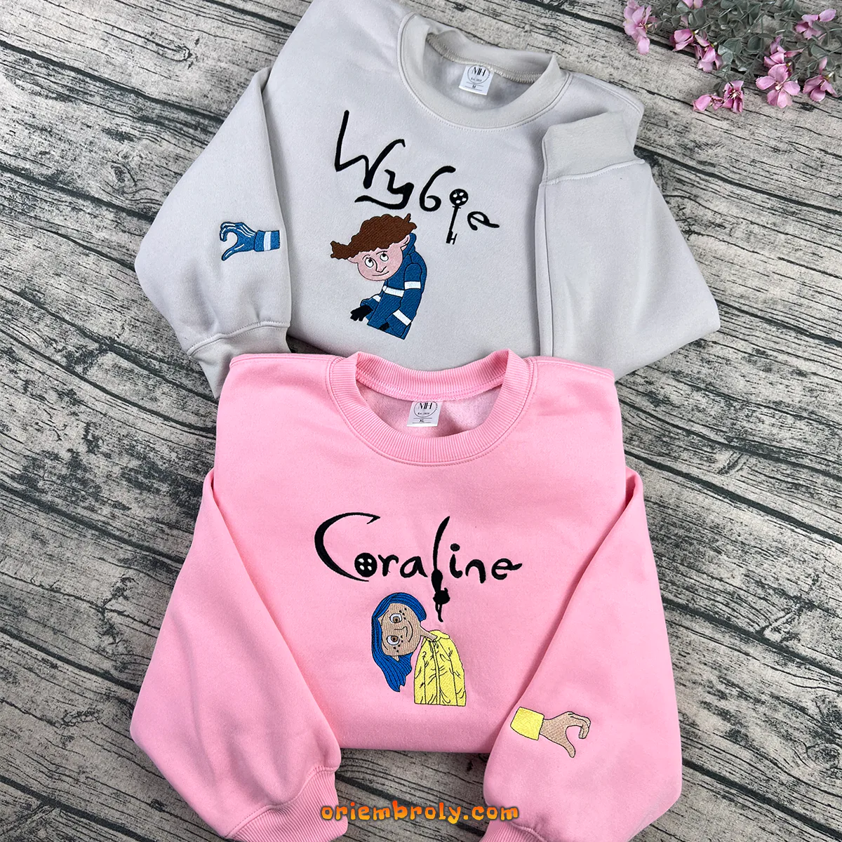 Coraline and Wybie embroidered sweatshirt for Halloween
