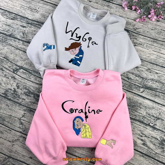 Coraline and Wybie embroidered sweatshirt for Halloween
