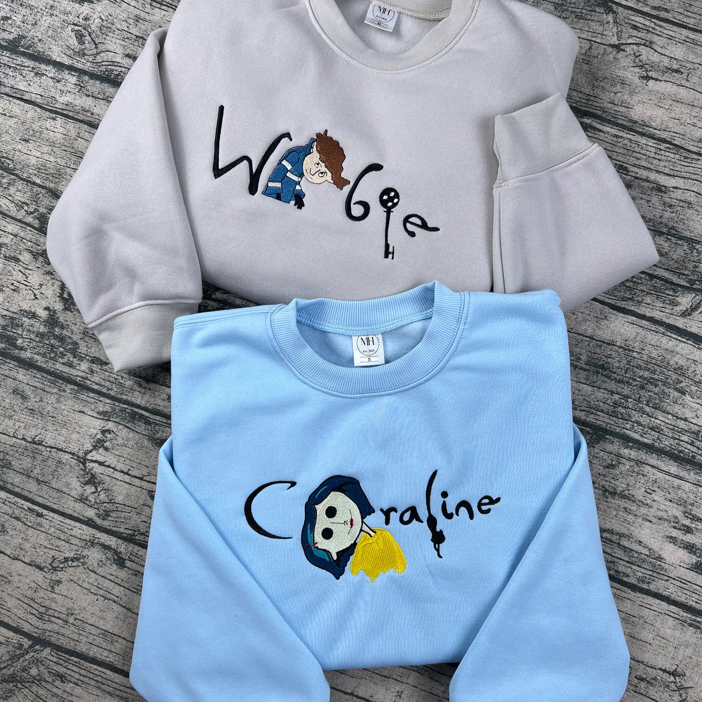 Coraline and Wybie spooky embroidered sweatshirt, Halloween couple outfit gift