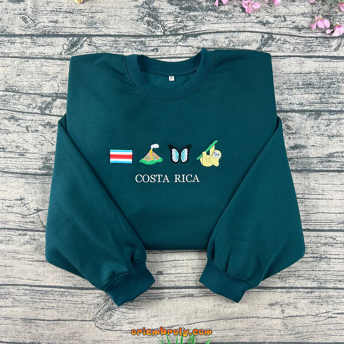 Costa Rica sloth embroidered sweatshirt unisex