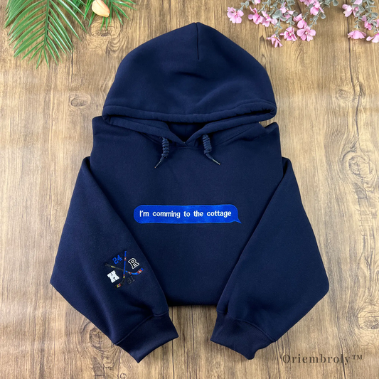 Cottage core hockey romance embroidered hoodie front view