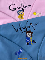 Matching Halloween Hoodie, Embroidered Scary Doll and Boyfriend Sweatshirt, Coraline and Wybie Couple Hoodie, Fall Movie Matching Sweater