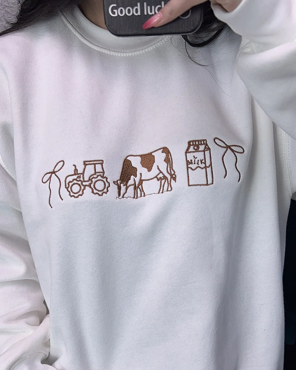 cow embroidered sweatshirt cottagecore farm design