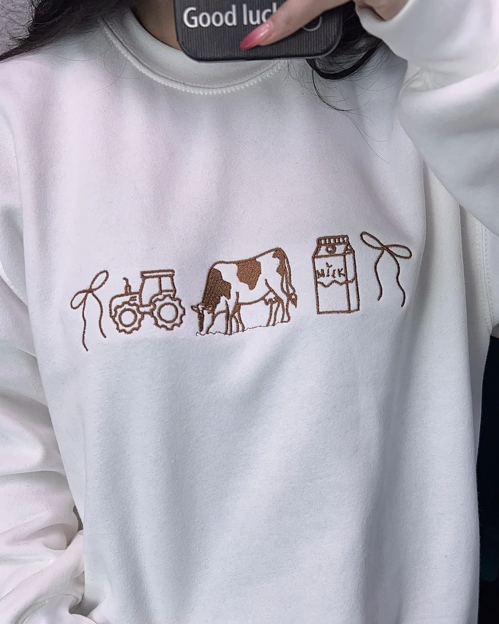 cow embroidered sweatshirt cottagecore farm design