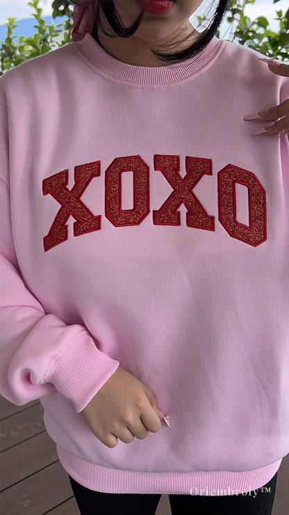 Glitter XOXO letter embroidery on soft crewneck