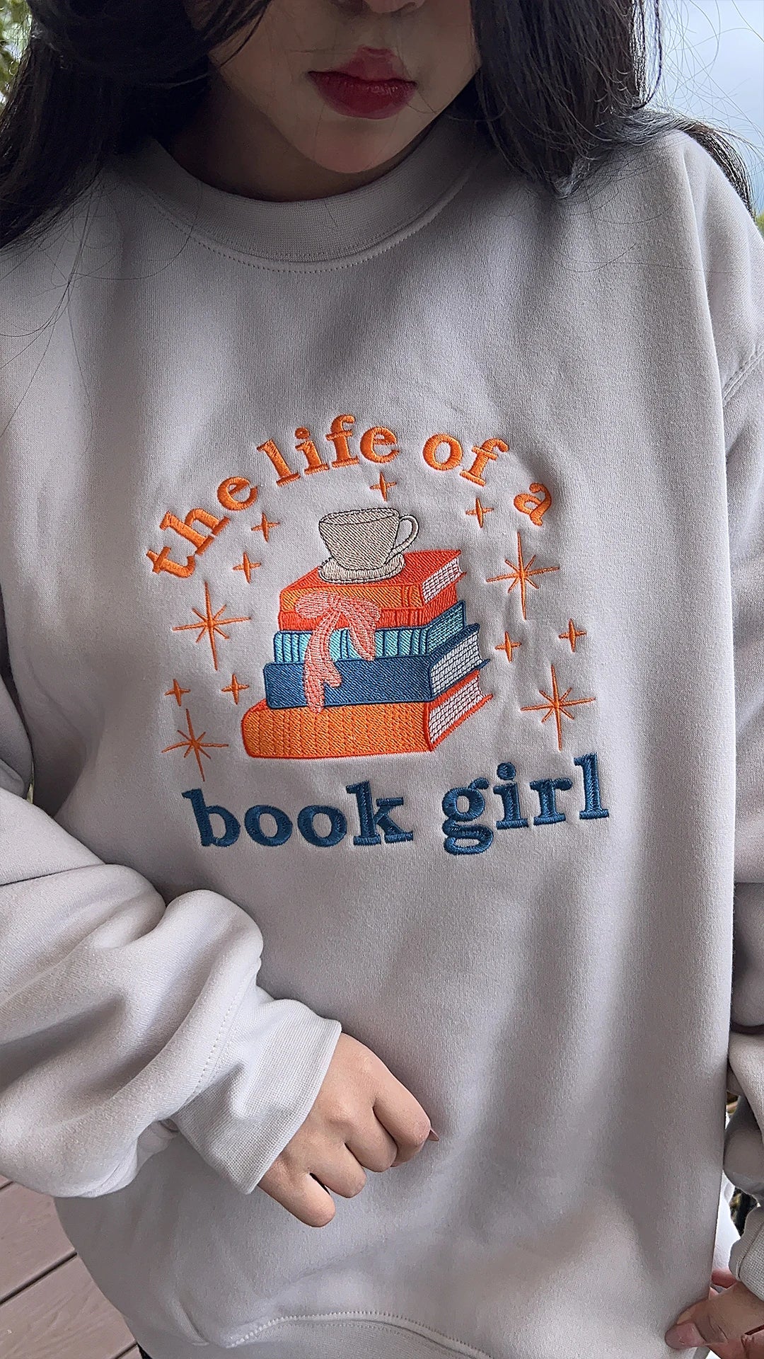 Literary-themed sweatshirt embroidered for bookworm gifts