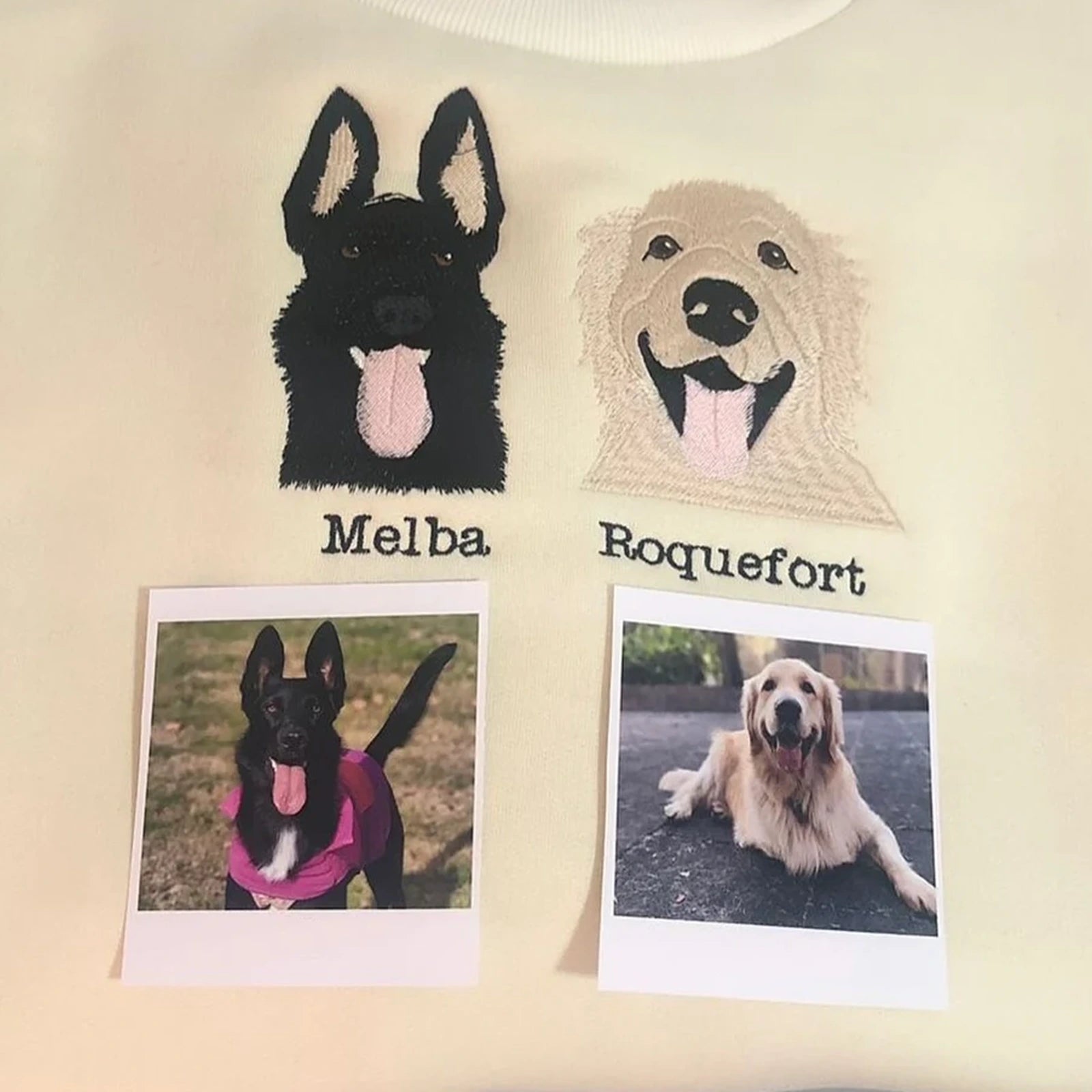 Custom 2 dog portrait embroidered sweatshirt with personalized pet faces