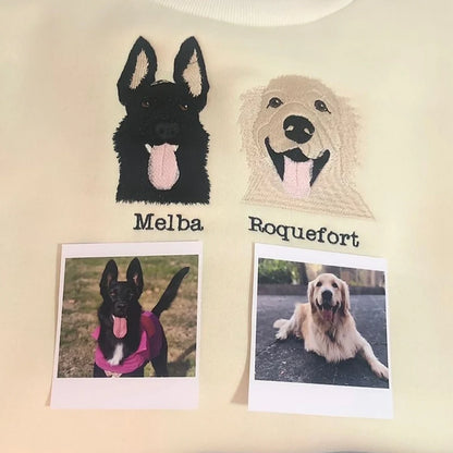 Custom 2 dog portrait embroidered sweatshirt with personalized pet faces