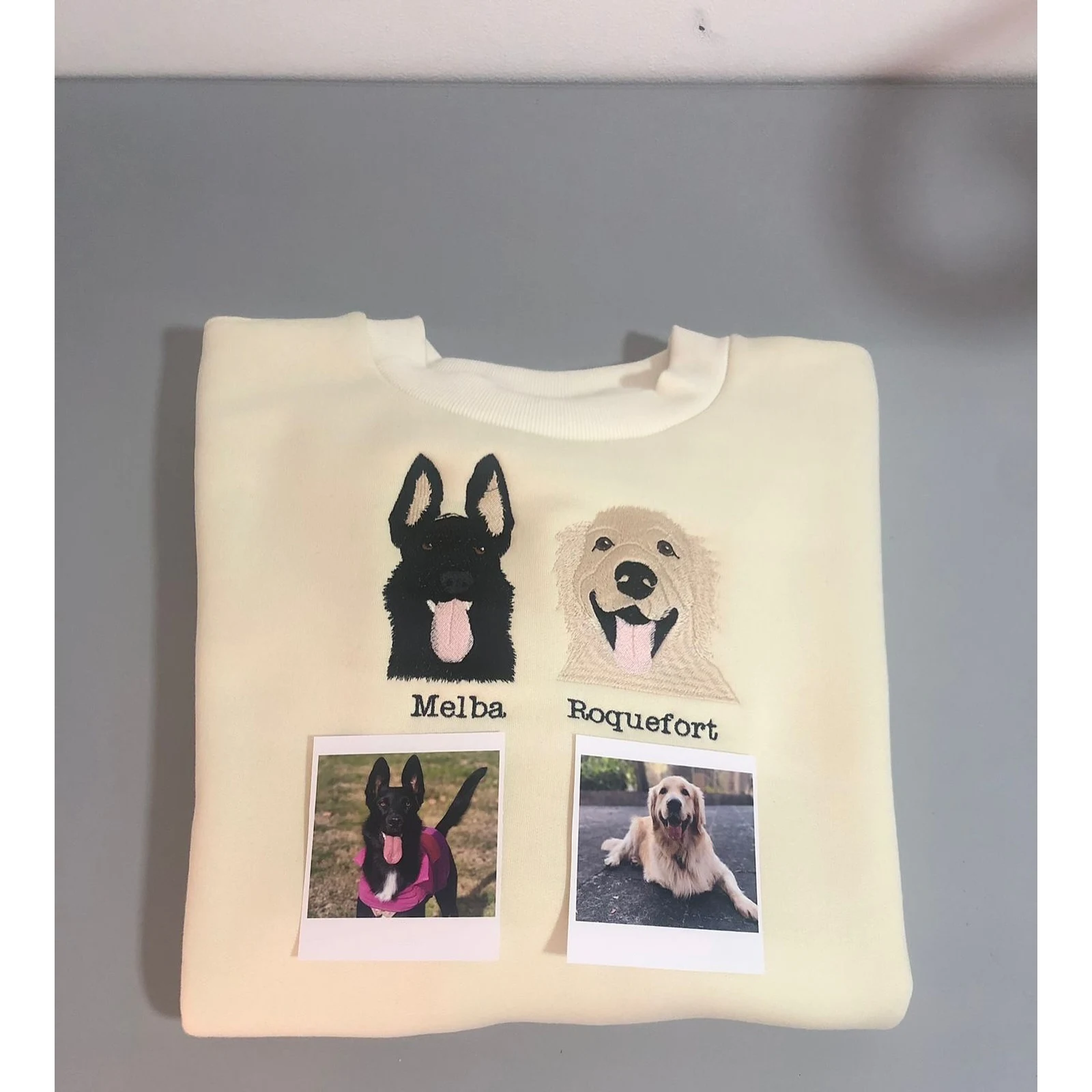 Custom 2 dog portrait embroidered sweatshirt with personalized pet faces