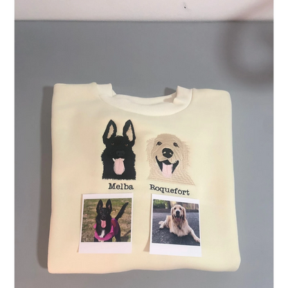 Custom 2 dog portrait embroidered sweatshirt with personalized pet faces
