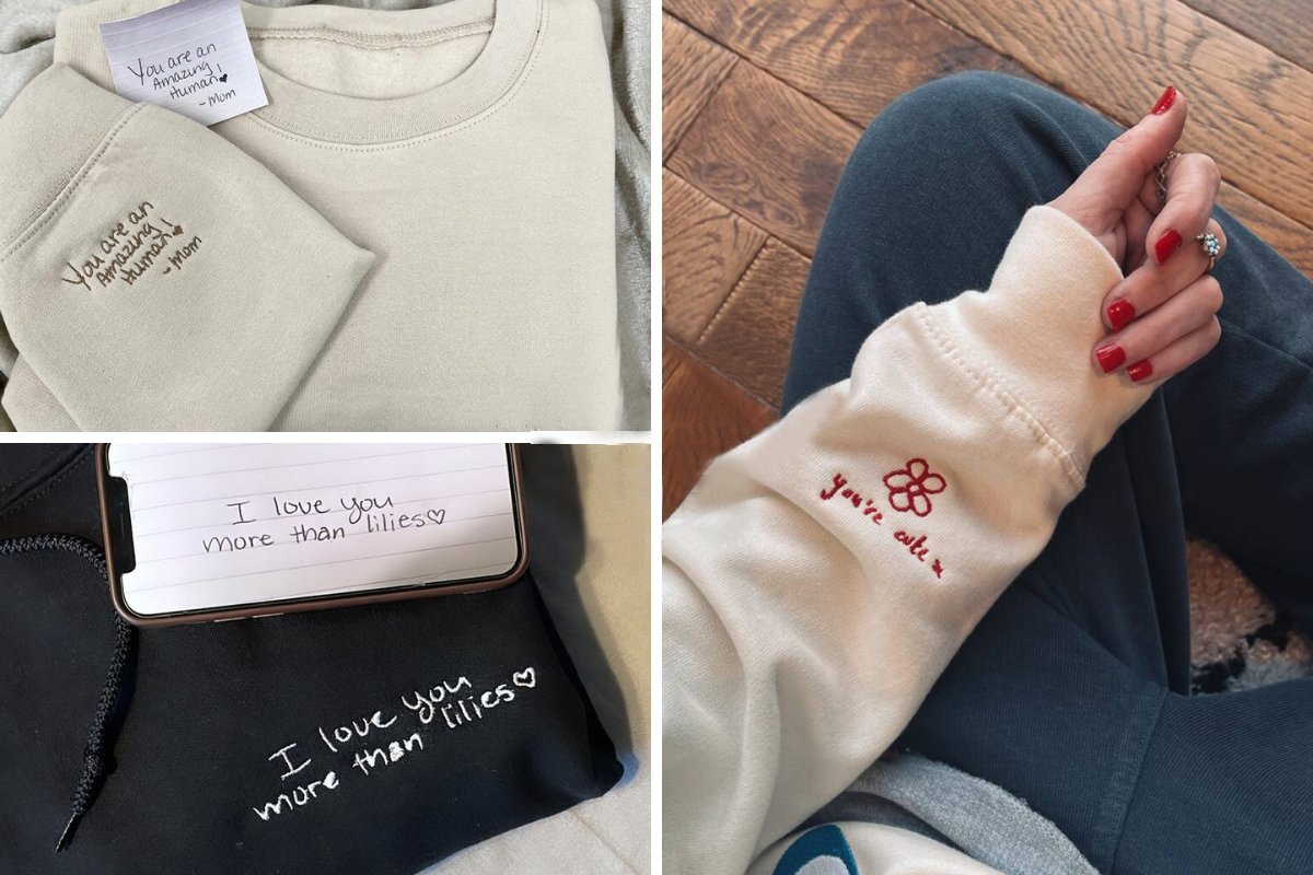 CUSTOM Embroidered Handwriting Sweatshirt Hoodie For Couples Matching