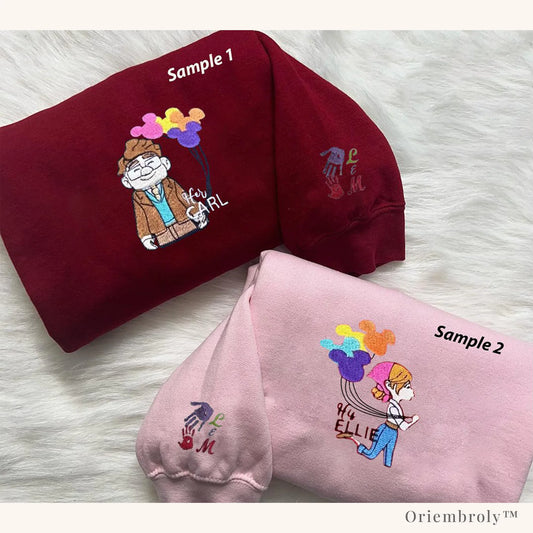 custom embroidered matching couple sweatshirts adventure theme