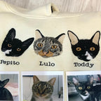Custom cat face colored embroidered sweatshirt with pet name – perfect gift for cat moms and pet lovers.
