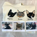 Custom cat face colored embroidered sweatshirt with pet name – perfect gift for cat moms and pet lovers.