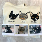 Custom cat face colored embroidered sweatshirt with pet name – perfect gift for cat moms and pet lovers.