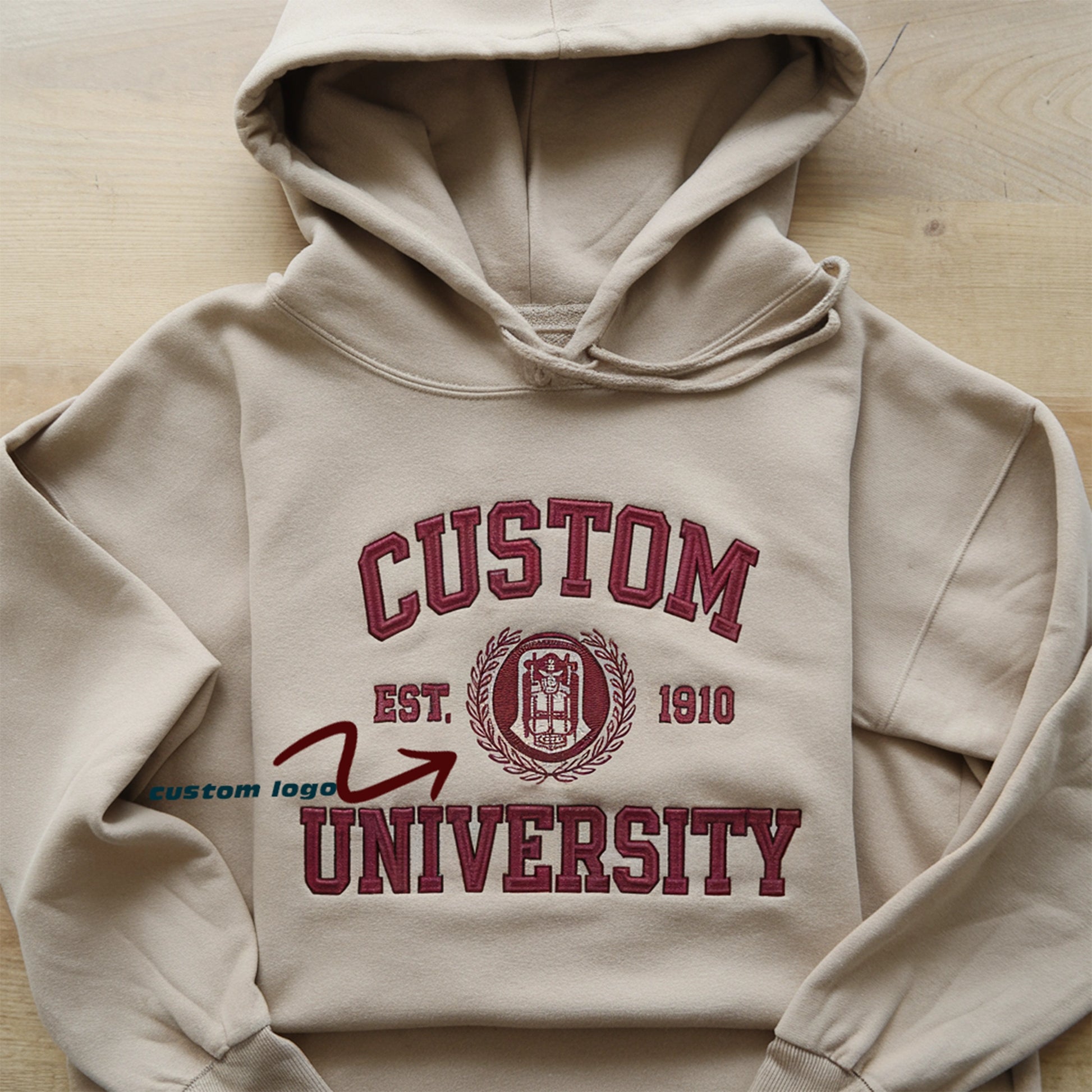 Custom embroidered college sweatshirt with university name and graduation year, senior gift, personalized university hoodie.