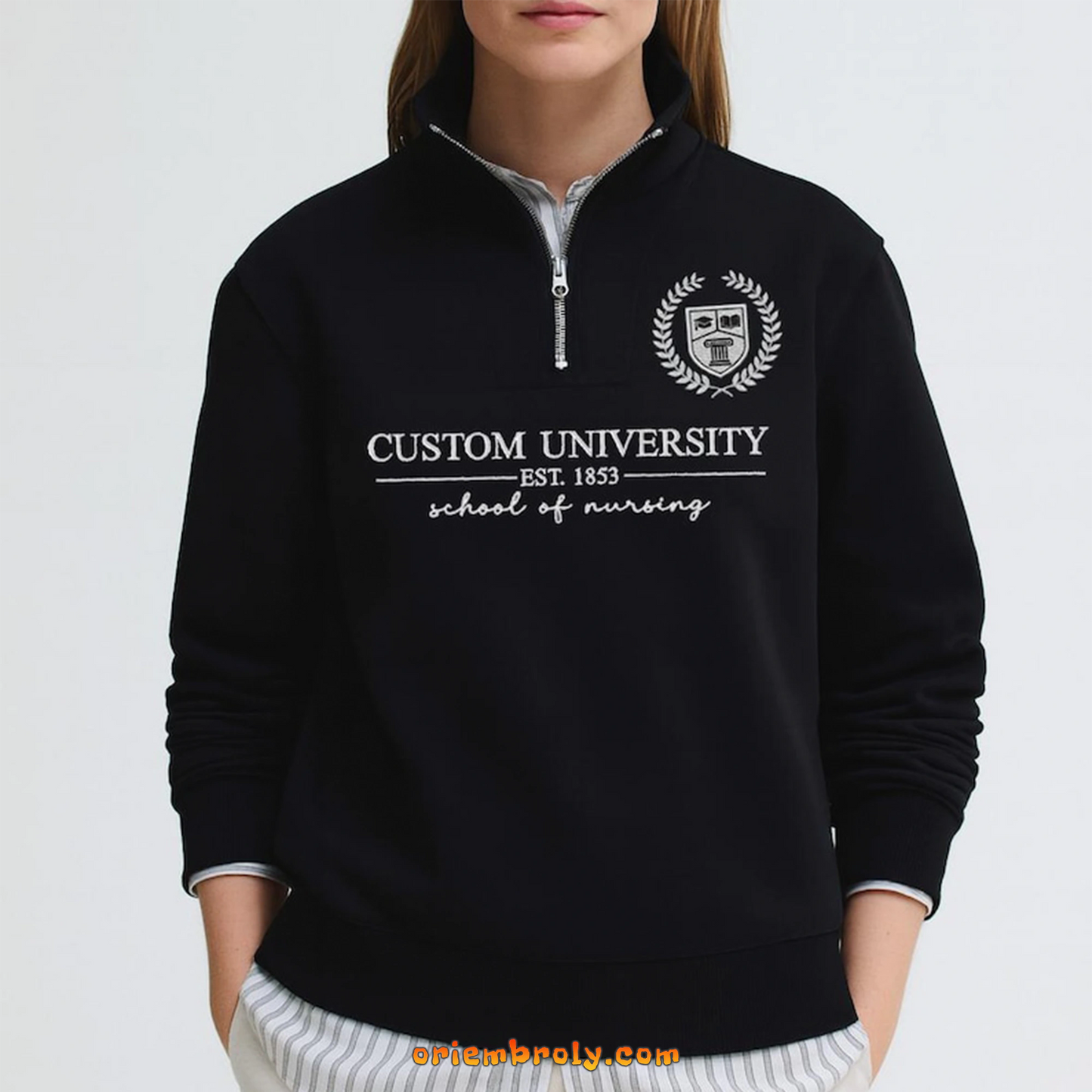 Custom collegiate embroidered pullover for students and alumni