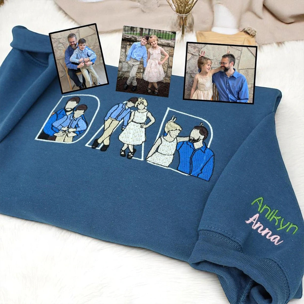 Custom embroidered dad portrait sweatshirt made from photo – personalized Father’s Day gift