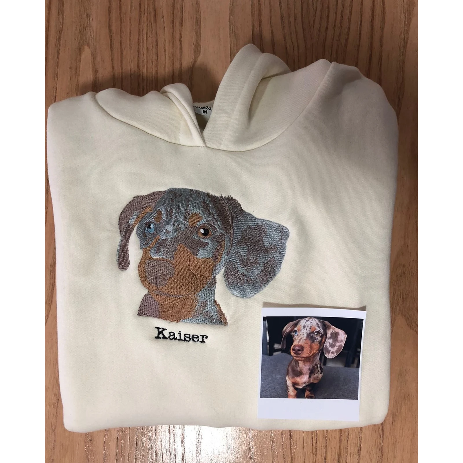 Custom dog face embroidered sweatshirt with personalized pet portrait design