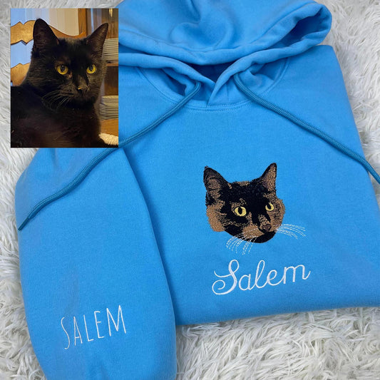 Custom Embroidered Sweatshirt/Hoodie/T-shirt with "Salem" Pet Portrait