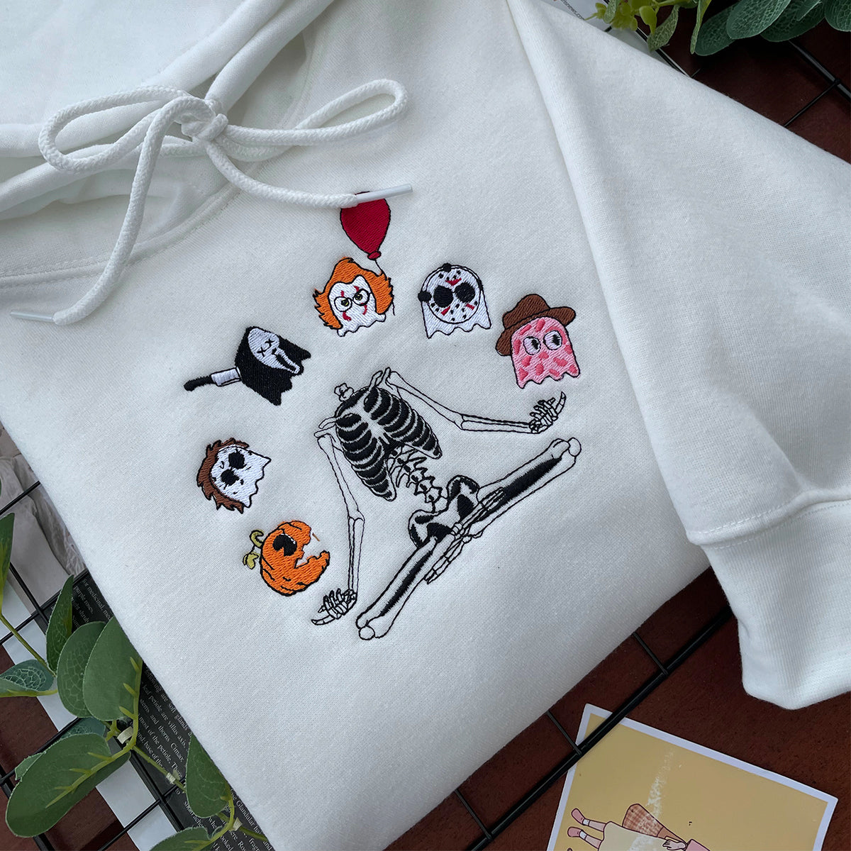 Custom embroidered Halloween gang owl sweatshirt in minimalist style