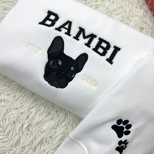 Custom Embroidered Sweatshirt with "BAMBI" Pet Portrait