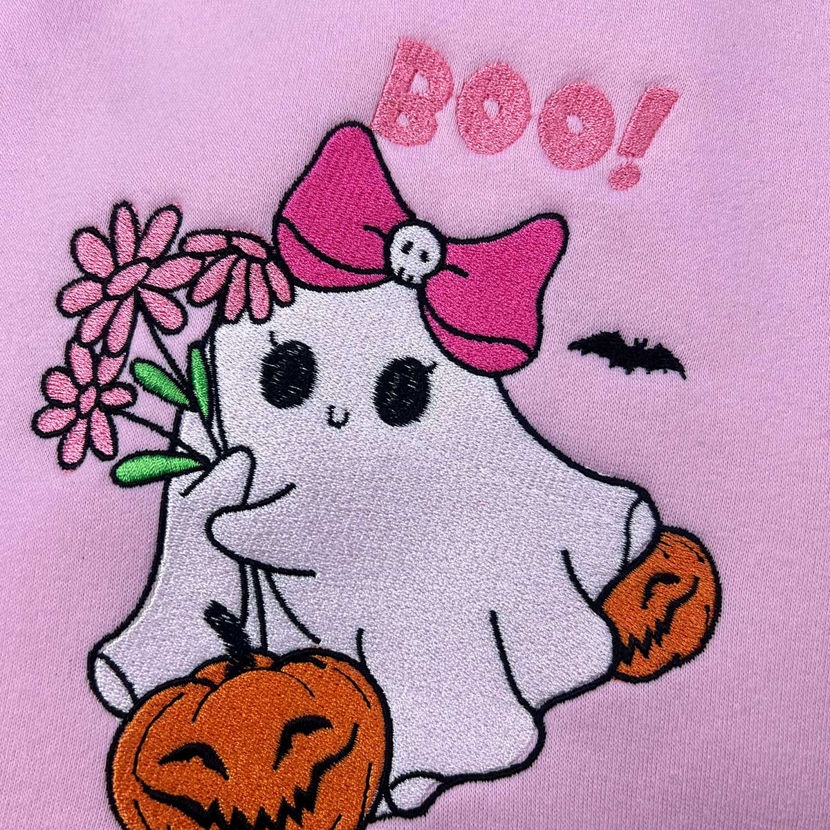 Custom Embroidered Pink Ghost Halloween Hoodie and Sweatshirt - Cute Halloween Ghost Shirt for Women