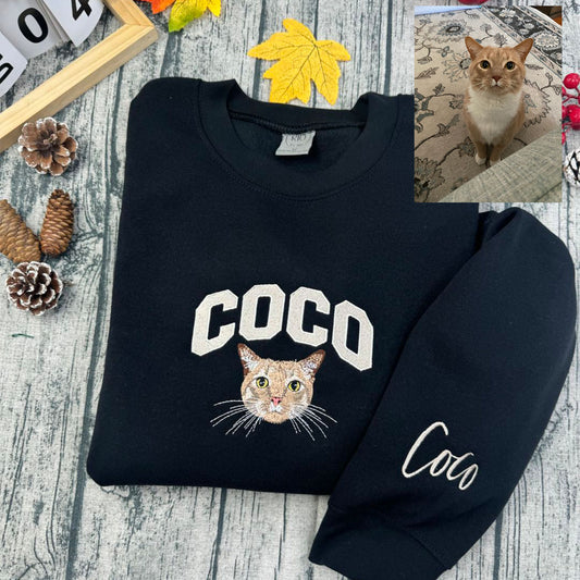 Custom Embroidered Sweatshirt/Hoodie/T-shirt with "Coco" Pet Portrait