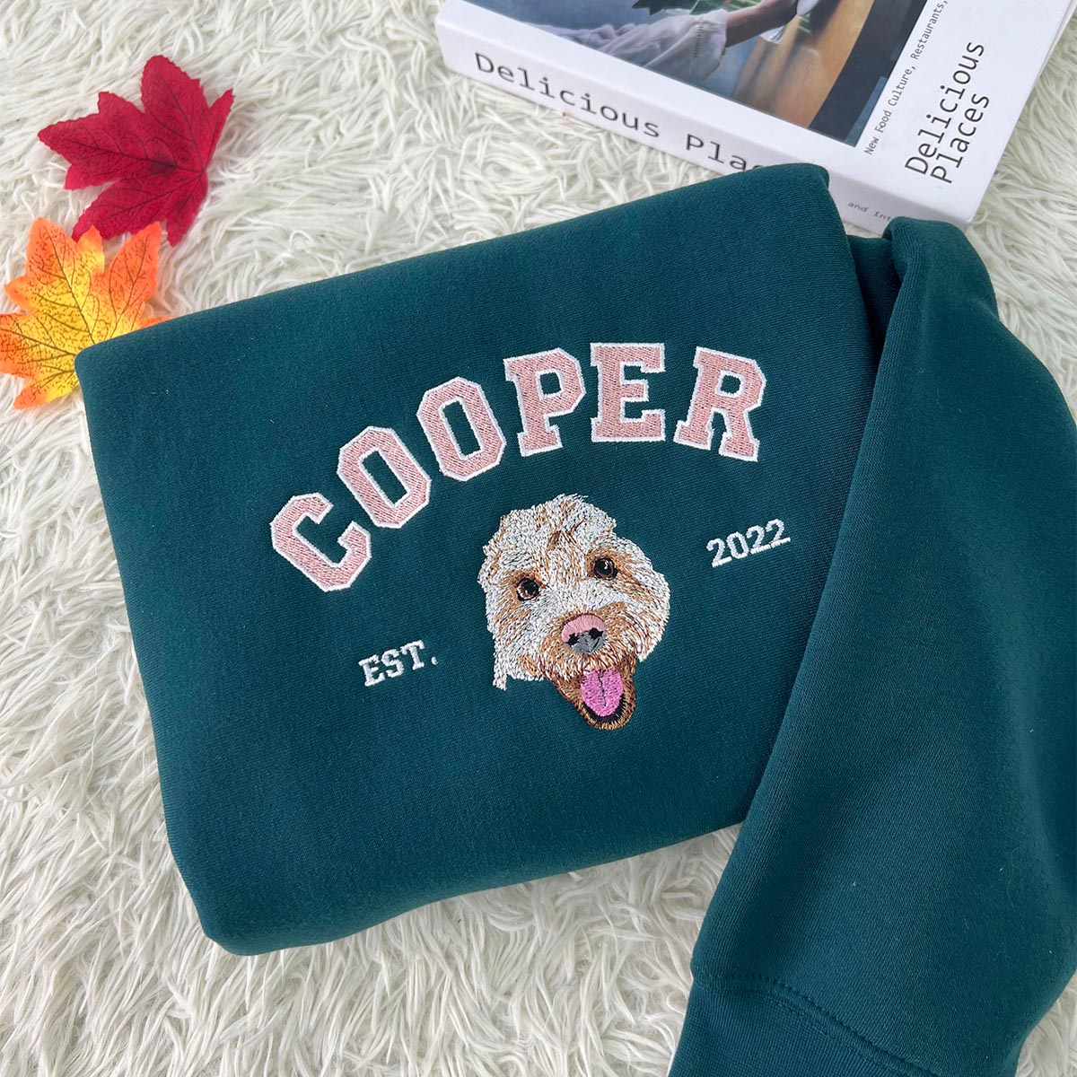 Custom Embroidered Sweatshirt with "Cooper" Pet Portrait