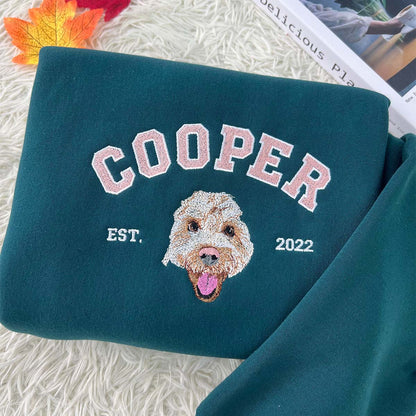 Custom Embroidered Sweatshirt with "Cooper" Pet Portrait