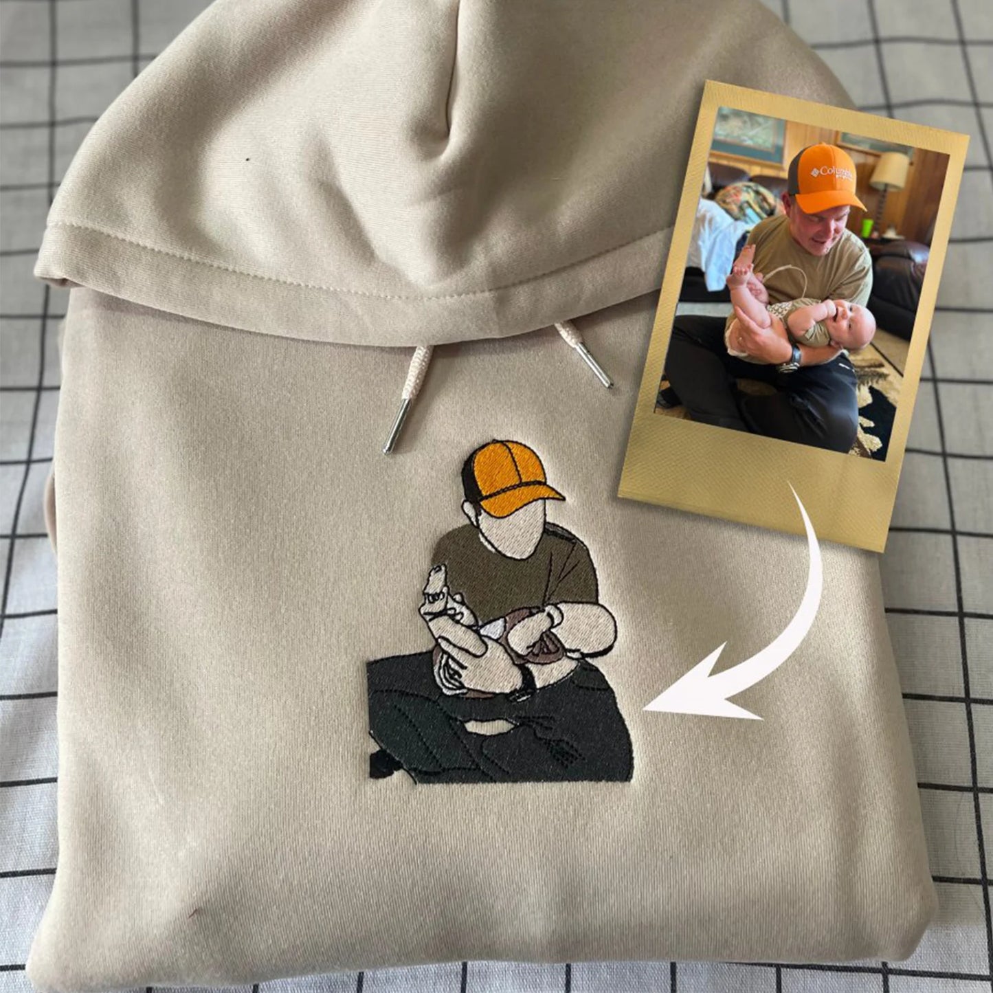 Custom embroidered picture hoodie featuring a personalized photo design