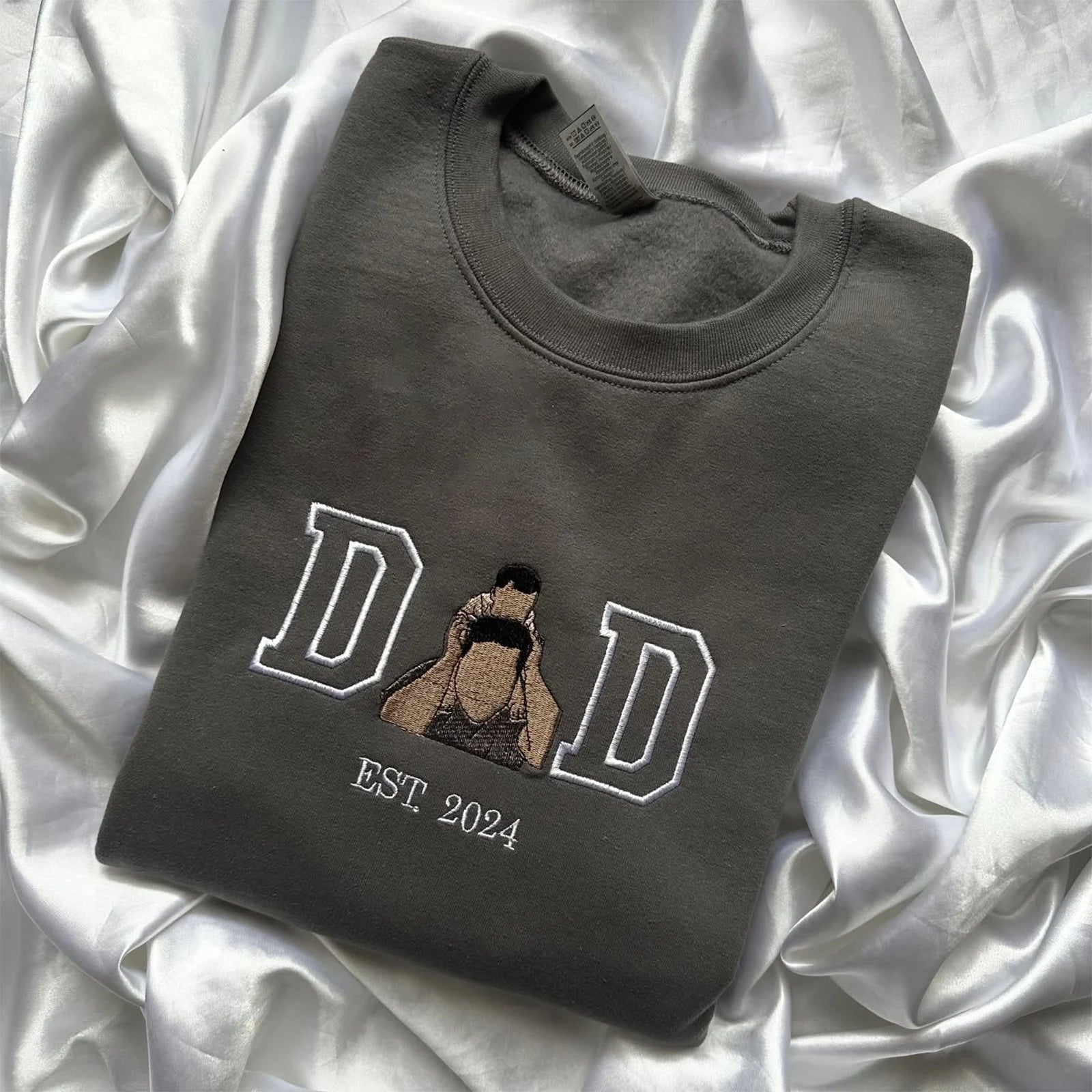 Front view of the Custom Embroidered Dad Sweatshirt with photo