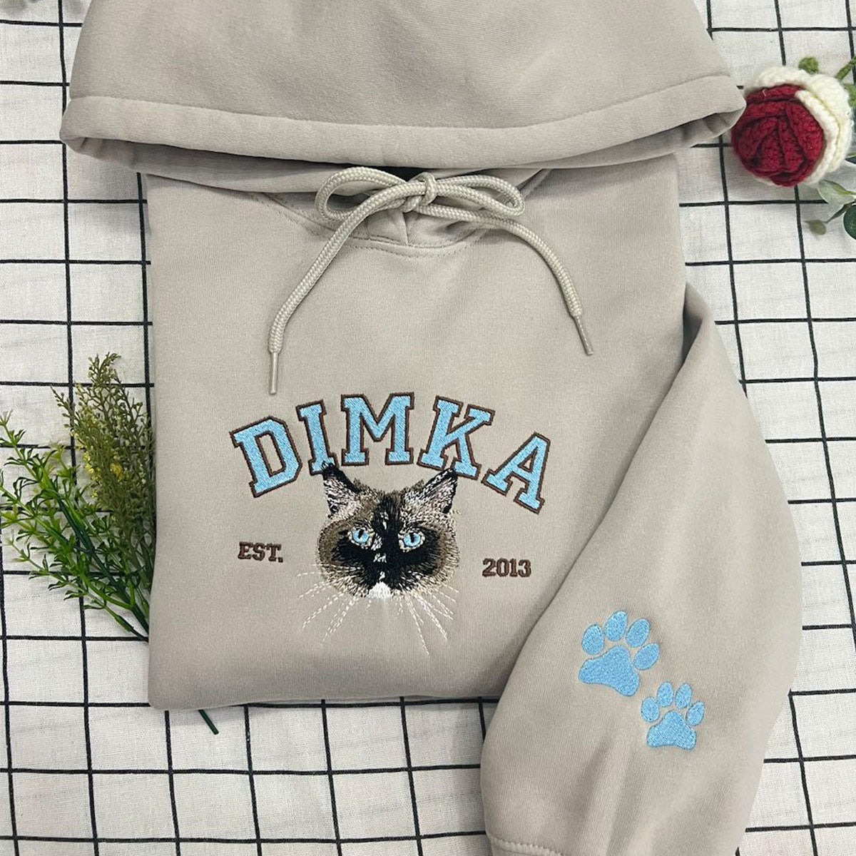 Custom Embroidered Sweatshirt with "DIMKA" Pet Portrait