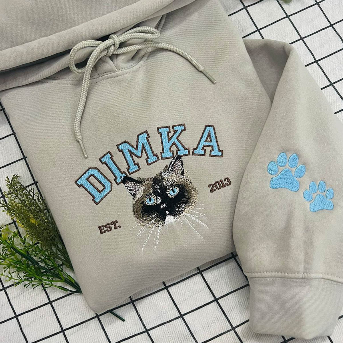 Custom Embroidered Sweatshirt with "DIMKA" Pet Portrait