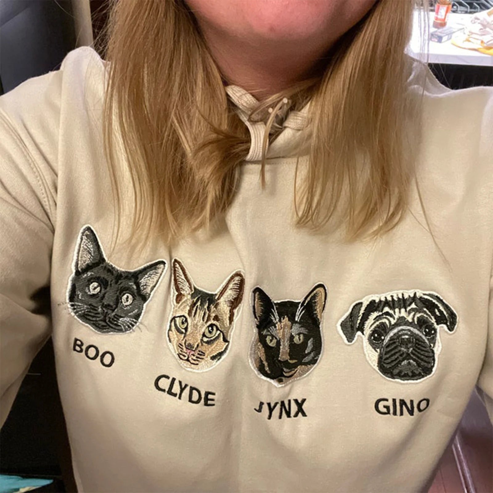 Custom embroidered cat dog hoodie with personalized pet design