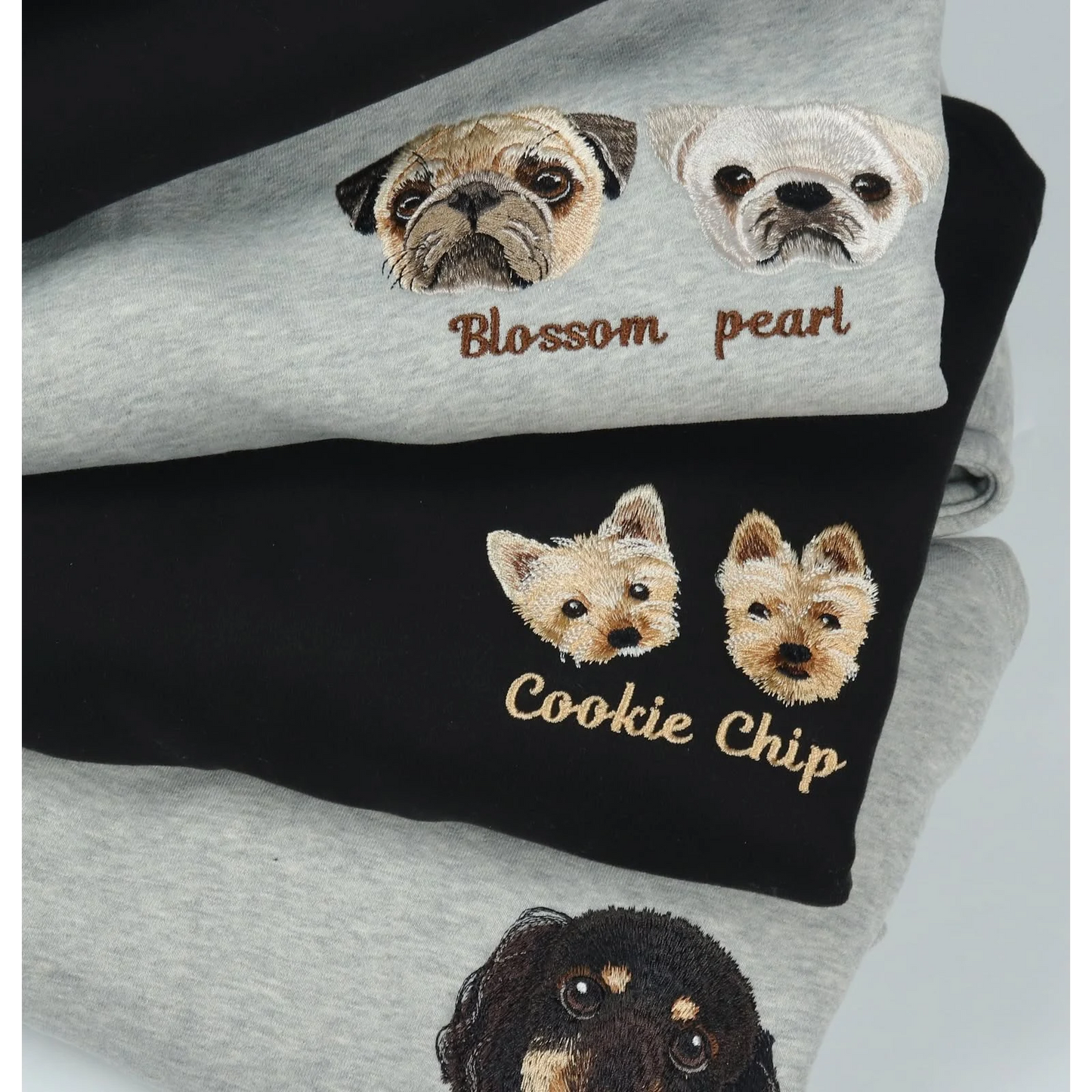 Custom embroidered dog sweatshirt with personalized pet design