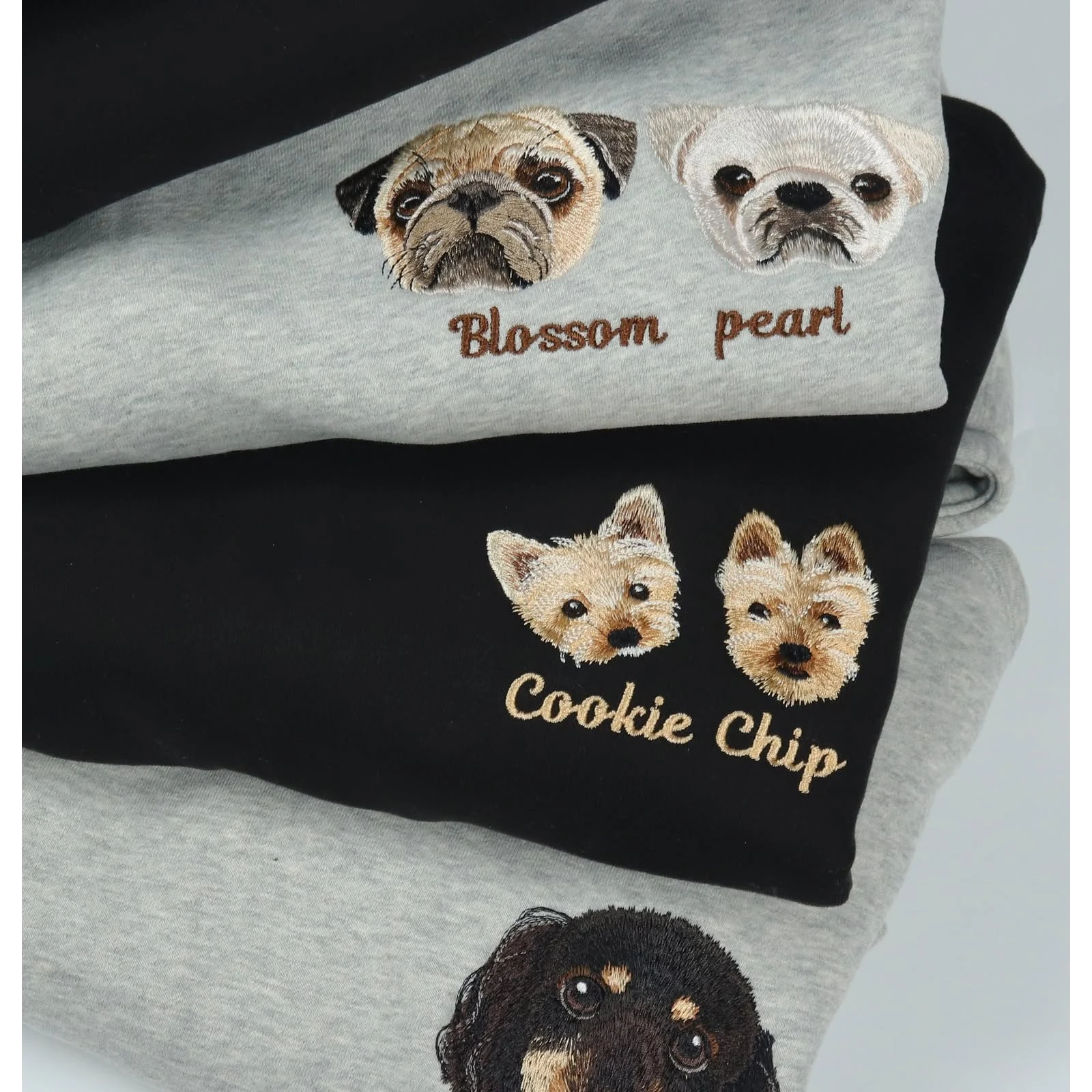 Custom embroidered dog sweatshirt with personalized pet design