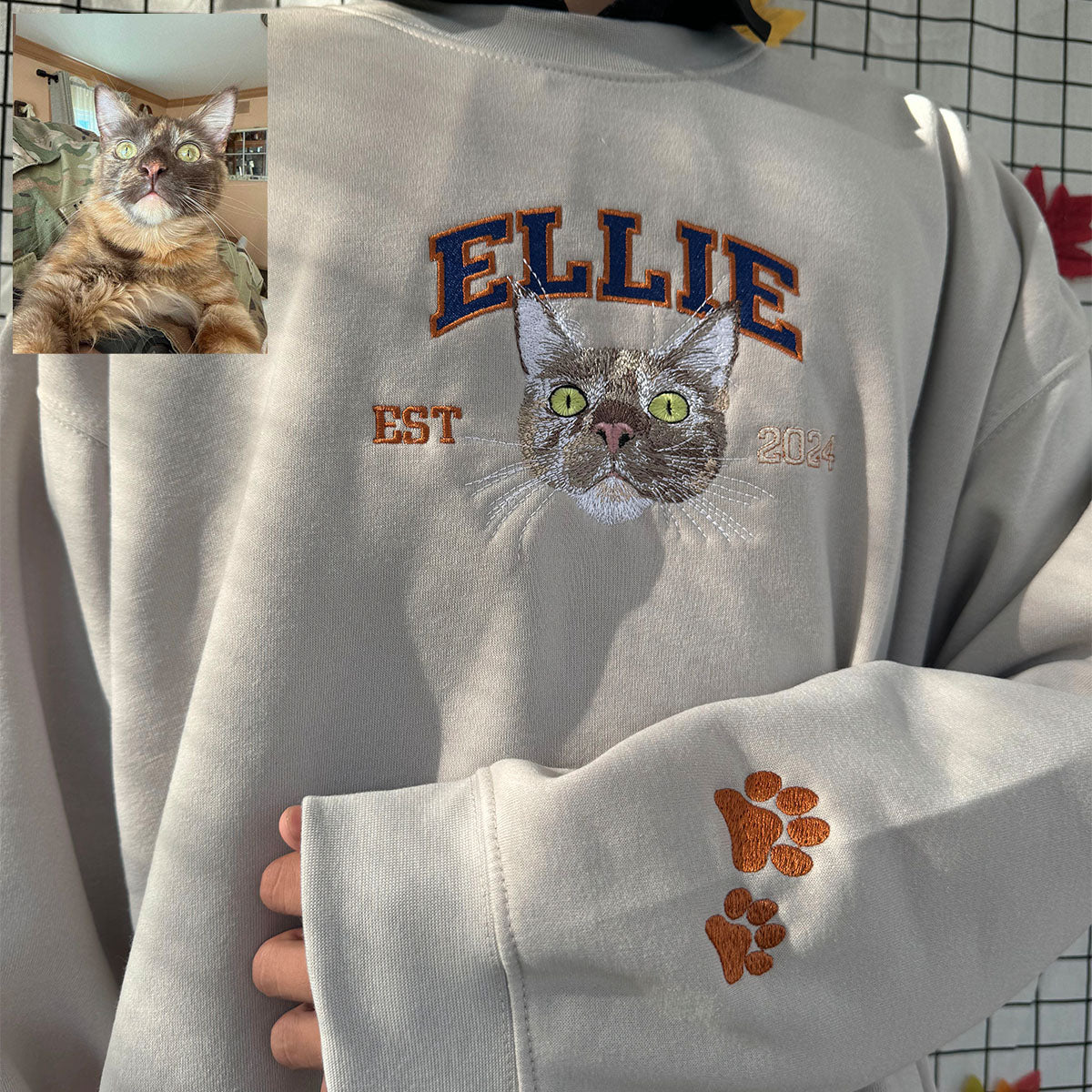 Custom Embroidered Sweatshirt/Hoodie/T-shirt with "Ellie" Pet Portrait