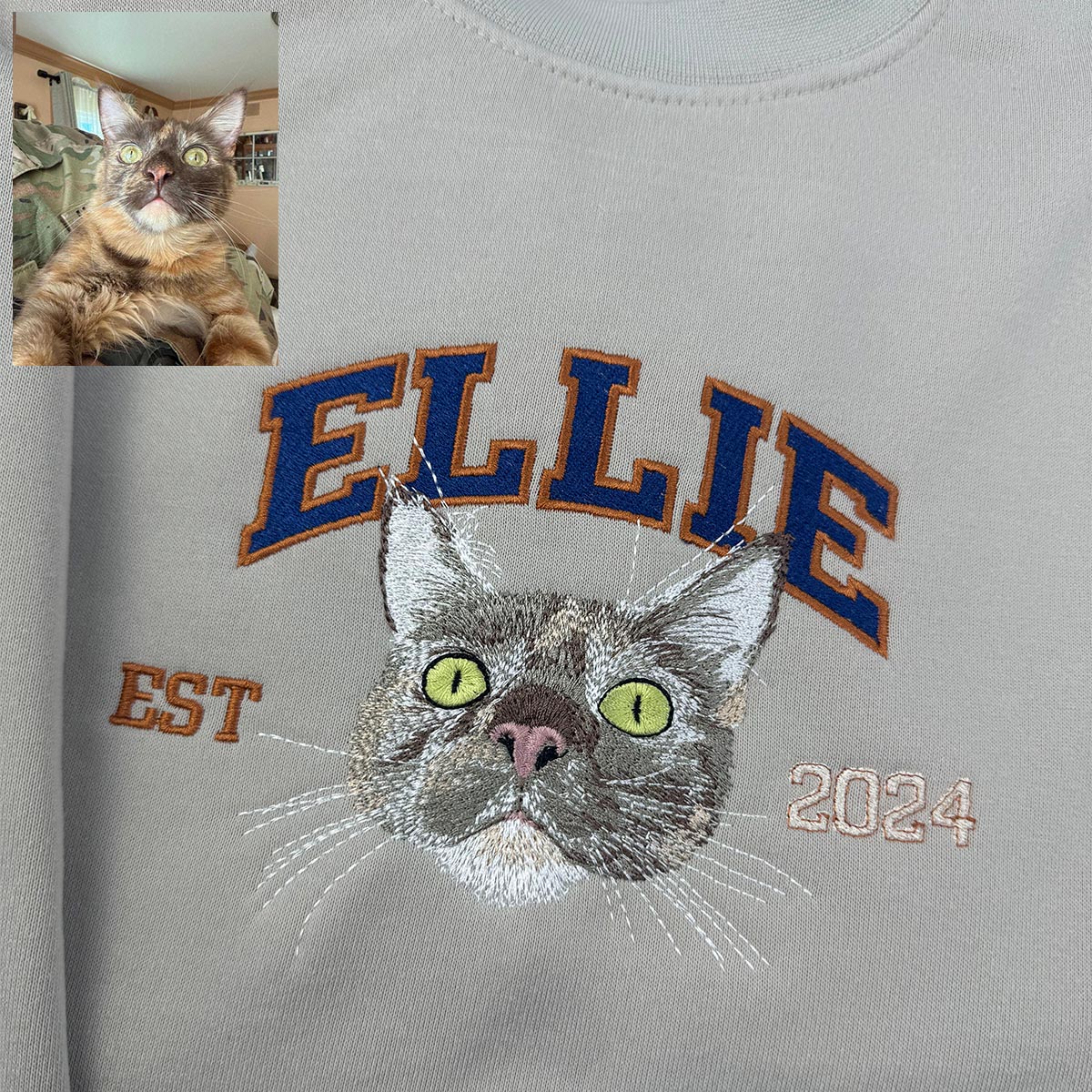 Custom Embroidered Sweatshirt/Hoodie/T-shirt with "Ellie" Pet Portrait