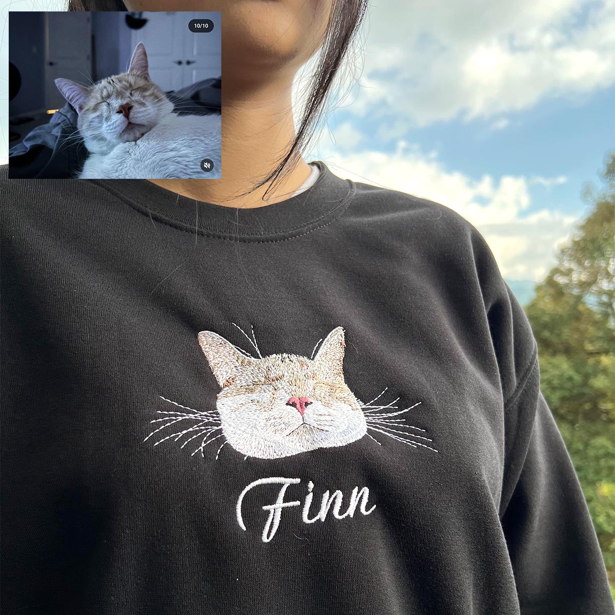 Custom Embroidered Sweatshirt/Hoodie/T-shirt with "Finn" Pet Portrait