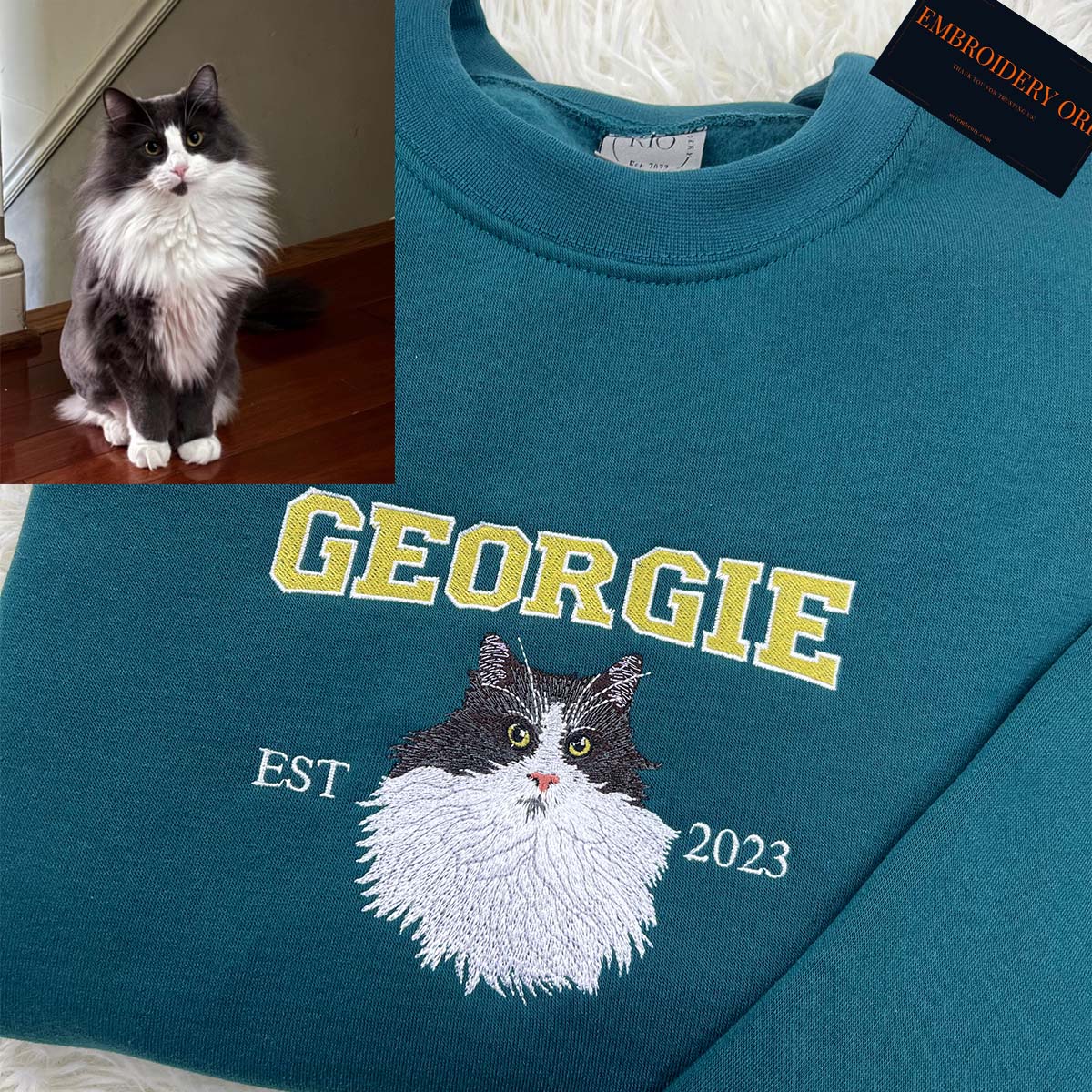 custom embroidered pet portrait sweatshirt georgie