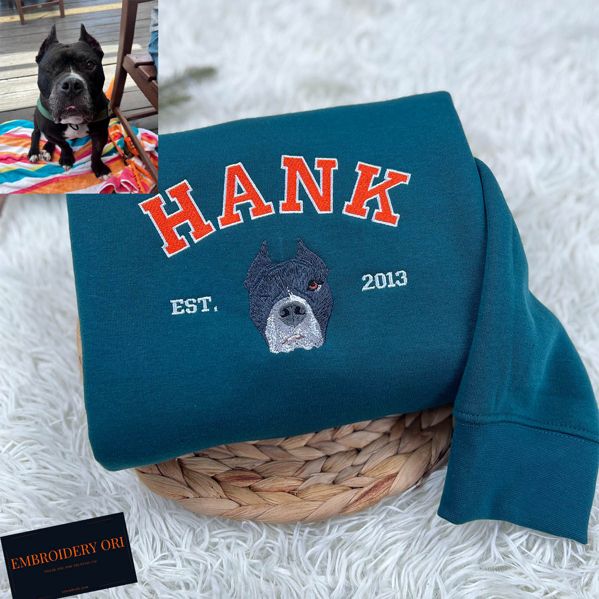 custom embroidered pet portrait sweatshirt hank