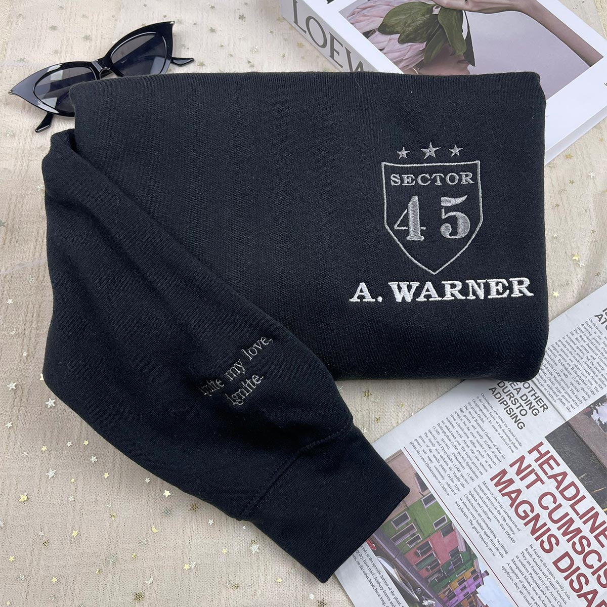 Custom Embroidered Shatter Me Sweatshirt | Aaron Warner 45 Sector CCR Bookish Merch