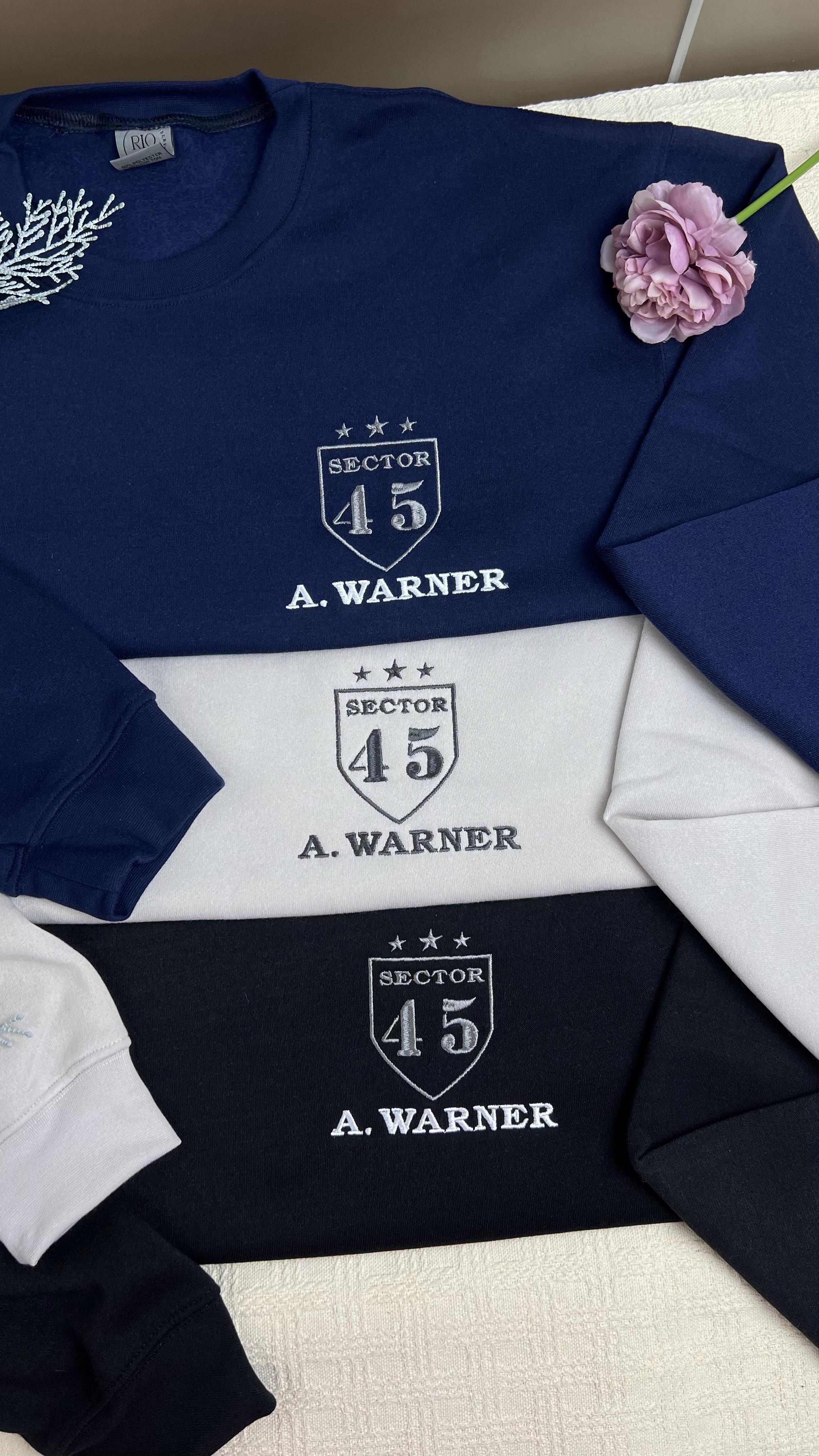 Custom Embroidered Shatter Me Sweatshirt | Aaron Warner 45 Sector CCR Bookish Merch