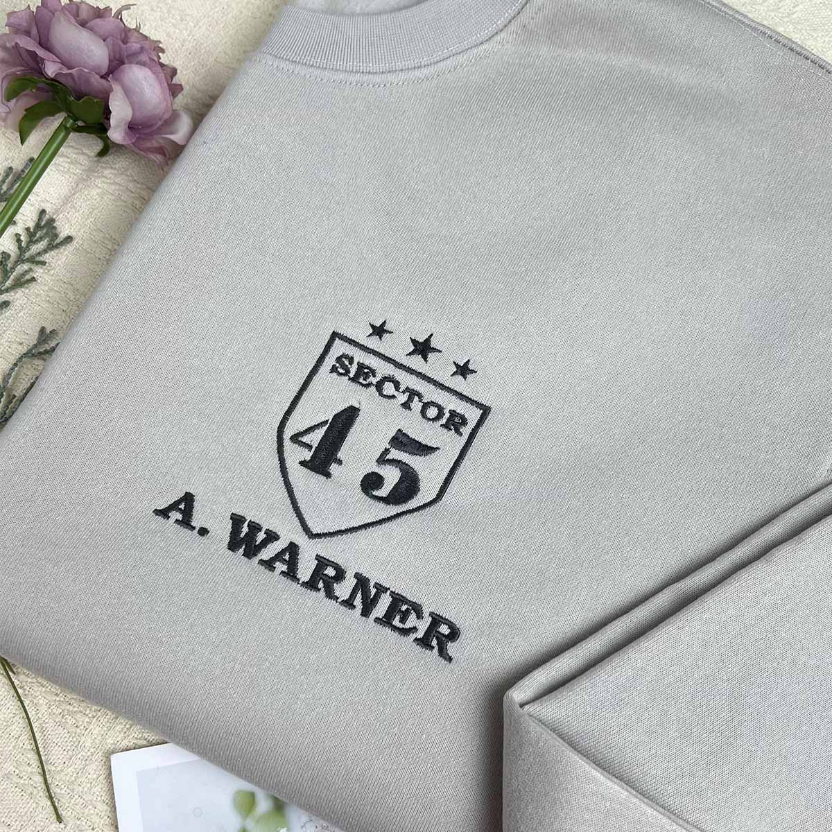 Custom Embroidered Shatter Me Sweatshirt | Aaron Warner 45 Sector CCR Bookish Merch