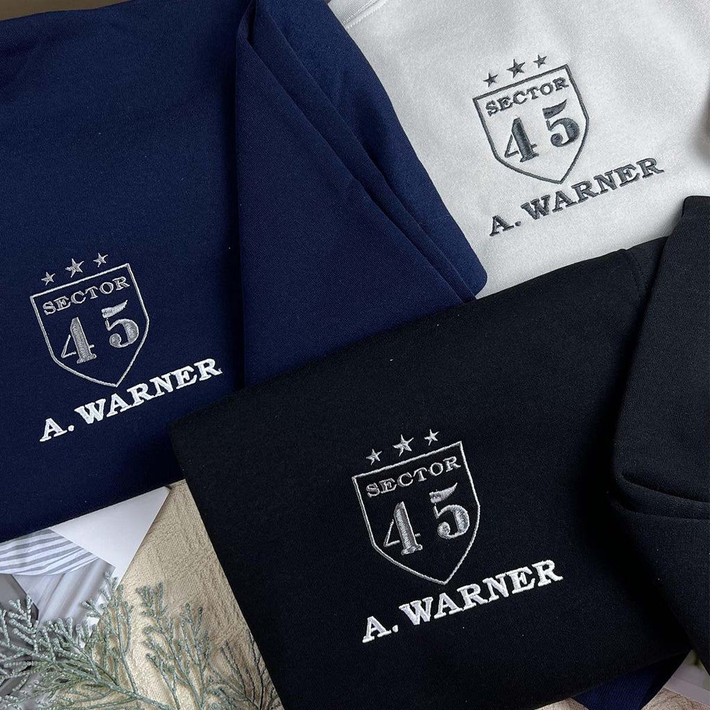 Custom Embroidered Shatter Me Sweatshirt | Aaron Warner 45 Sector CCR Bookish Merch