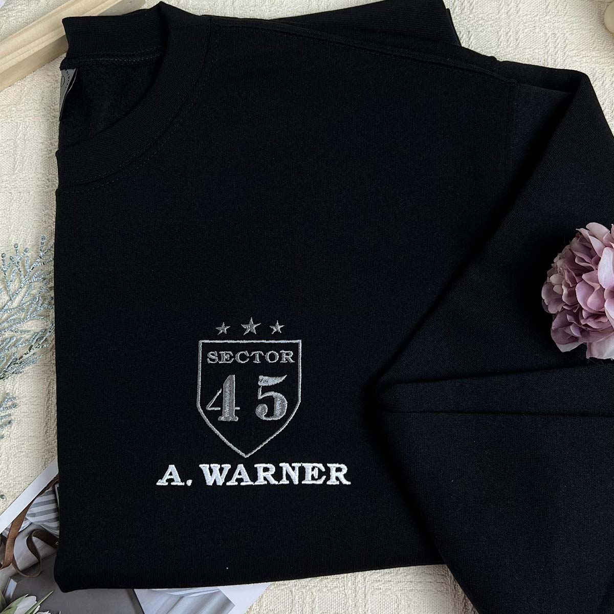 Custom Embroidered Shatter Me Sweatshirt | Aaron Warner 45 Sector CCR Bookish Merch